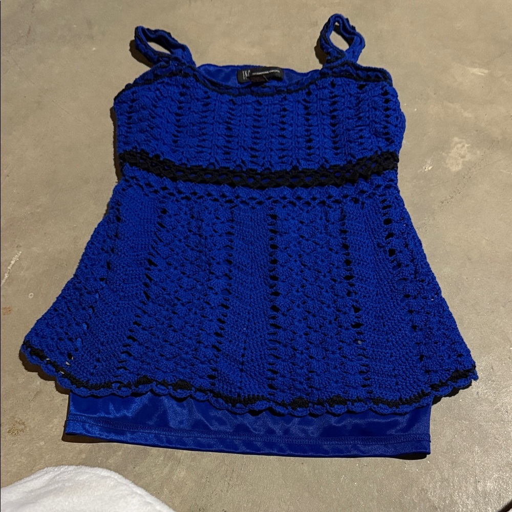 INC International Concepts Royal Blue Crochet Tank Top